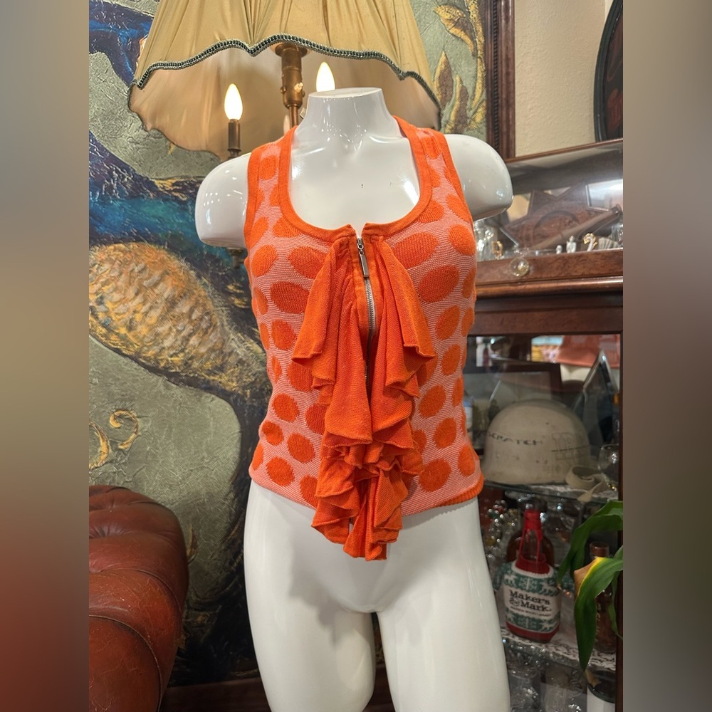 EUC Twenty one Orange Ruffled knit Tie Front Tank Top zip-up